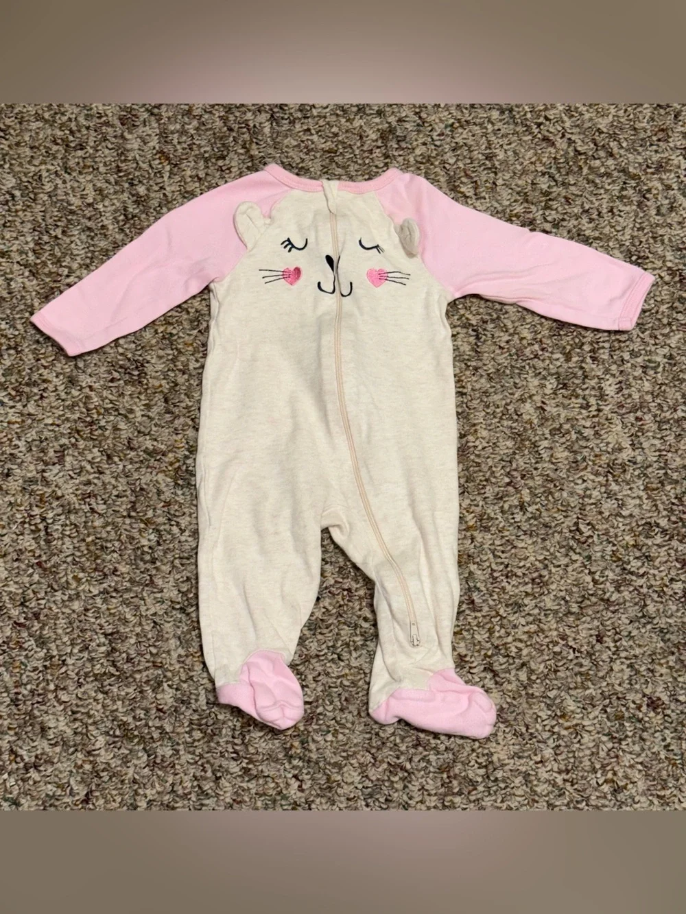 Girls 3-6 month pajamas outfit Baby Cream and Pink Cozy Footed One-Piece